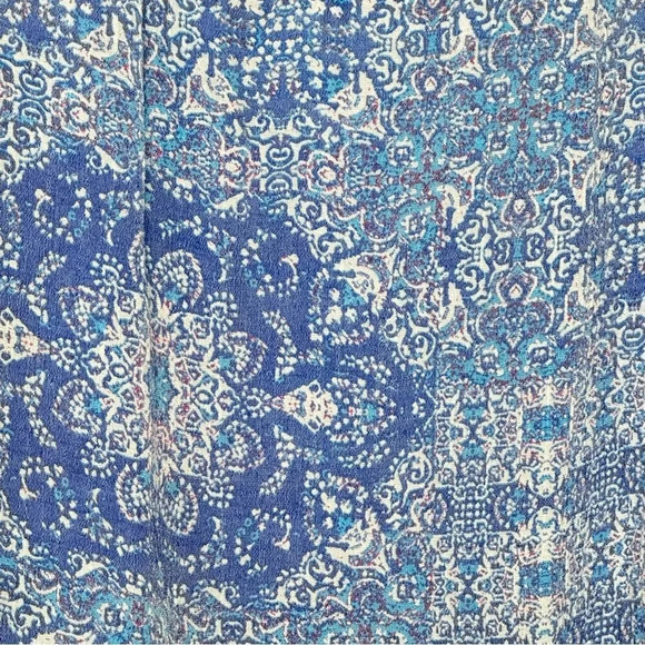 Fred David 1X Shirt Top Blue Paisley 3/4 Sleeve Scoop Neck Keyhole Lightweight - Picture 2 of 7